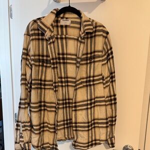 Old Navy Cream and Black Plaid Flannel Shirt Jacket